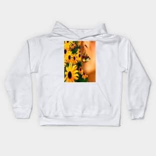 Lips in sunflowers Kids Hoodie